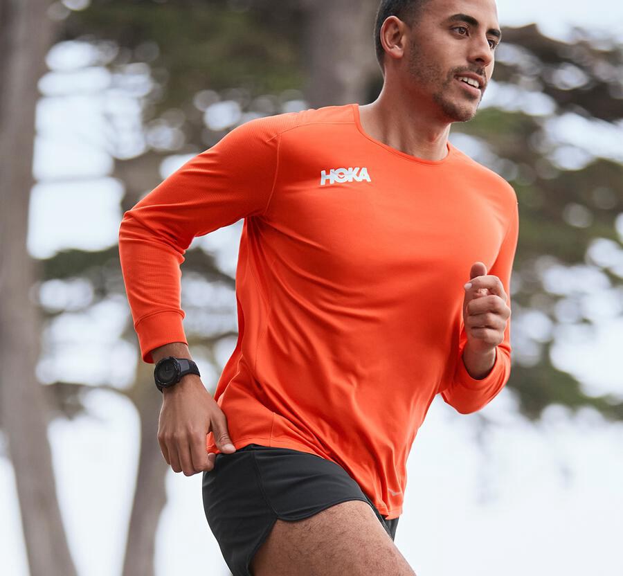 Top Hoka One One Hombre - Performance 3/4 Sleeve - Naranjas - IDE603925